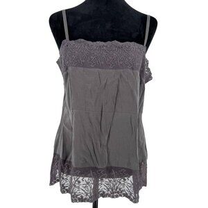 Eileen Fisher Silk Lace Trim Camisole Top Womens Size M NEW Gray Retail $178